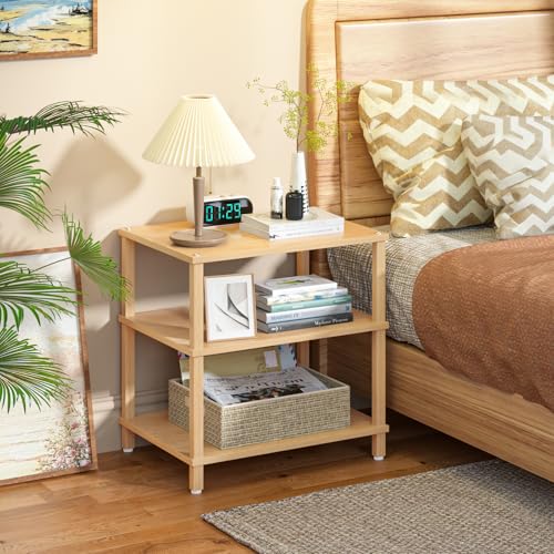 3-Tier AV Media Player Stand, Natural Stereo Cabinet, Modern Audio Shelf, Wooden TV Stand,Game Console Shelf, Multifunctional Entertainment Center, Suitable for Home, Conference Room - color: Natural, size: 3 Tier