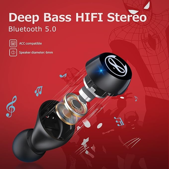 Wireless Earbuds, Touch Control Headset Stereo Sound in-Ear Wireless Earpiece, Bluetooth Earphones with Red Cartoon Charging Case JE-09B_B91 - color: JE-09B_B91