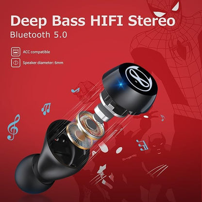 Wireless Earbuds, Touch Control Headset Stereo Sound in-Ear Wireless Earpiece, Bluetooth Earphones with Red Cartoon Charging Case JE-09B_B91 - color: JE-09B_B91
