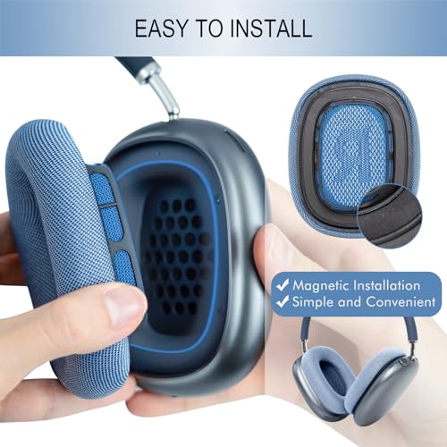 GEVO Upgraded Ear Cushions Replacement Earpads for AirPods Max 1 & 2 Headphones, Mesh Fabric Ear Pads Ear Covers Cups with Memory Foam and Magnet for AirPods Max 1 & 2 (Sky Blue) - color: Sky Blue