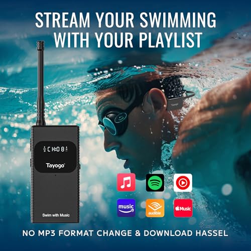 Tayogo Swimming Headphones, Waterproof Bone Conduction Headsets, Swim Coach Communicator, Waterproof Headphones for Spotify, Amazon Music, YouTube, Stream with Your Swimming, NO MP3 Download - color: SwimMusic Combo - Black