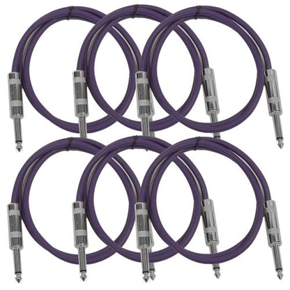 Seismic Audio - SASTSX-2 (6 Pack) - 2 Foot TS 1/4" Guitar, Instrument, or Patch Cables Purple - color: Purple, size: 2 Foot