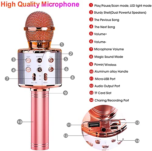 BlueFire 4 in 1 Karaoke Wireless Microphone with LED Lights, Portable Microphone for Kids, Great Gifts Toys for Kids, Girls, Boys and Adults (Pink) - color: Pink