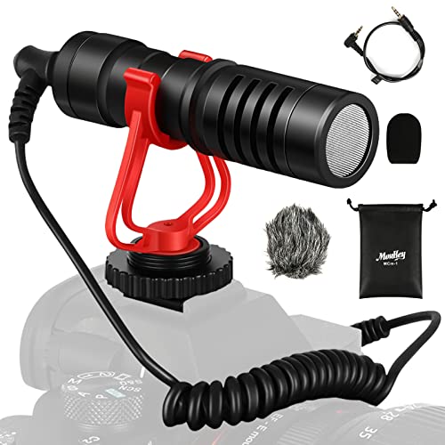 Moukey MCM-1 Camera Microphone, Video Mic with Shock Mount and Windshield, Professional Vlogging Kit for iPhone, Android Smartphone, DSLR Camera & Camcorder, Battery-Free Shotgun Mic
