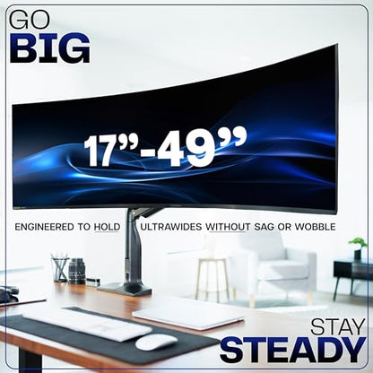 VIVO Aluminum Ultrawide Monitor Stand, Classic, Fits up to 49 inch Computer Screens, Single Articulating Pneumatic Arm, C-Clamp and Grommet Desk Mount, Max VESA 200x100, Black, STAND-V100H | Articulating Pneumatic Arm, Grommet or C-Clamp Mounting, Heavy D