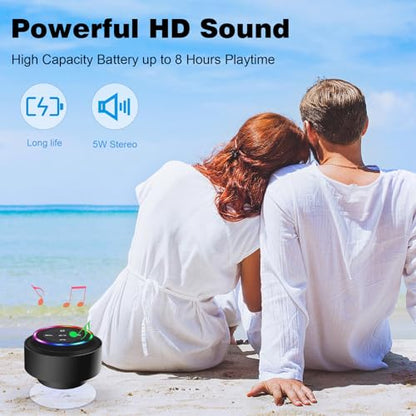PEDVSTY Shower Speaker Bluetooth Waterproof, Mini Speaker with LED Lights | Wireless Speaker with Suction Cup, Floating, Crystal Sound, for Bathroom Travel Beach Pool, Ideal Electronic Gifts