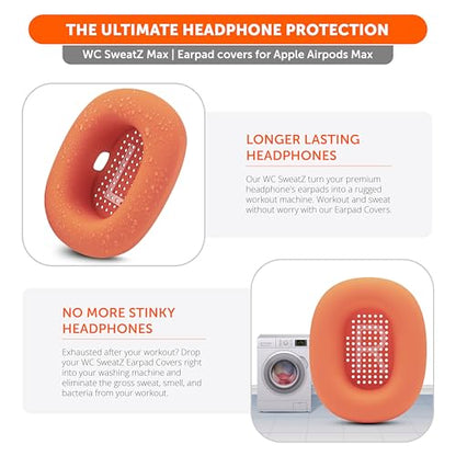 WC SweatZ Max - Patented Silicone Sweat Covers for AirPods Max 1 | Made by Wicked Cushions | (Does Not Fit AirPods Max 2). Sweatproof, Full Earpad Protection | Orange - color: Orange