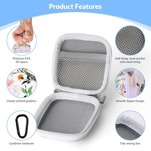 Unique Patterned Portable EVA Earbud Case with Carabiner | Printed Earbud Holder With Sturdy Carabiner, Multi-Use Storage For Earphones, Headphones, SD Cards & Small Electronic Chips - color: White Flowers