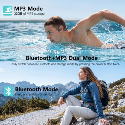 Swimming Headphones Bone Conduction Headphones Bluetooth IPX8 Waterproof | Waterproof Earbuds for Swimming ,Open Ear Earphones with MP3 Mode 32GB,8H Play Bluetooth 5.4 Ear Buds Secure Fit for Running - color: Gray