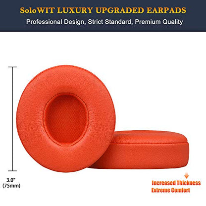 SoloWIT Earpads Cushions Replacement for Beats Solo 2 & Solo 3 Wireless On-Ear Headphones, Solo2 Solo3 Ear Pads with Soft Protein Leather, Added Thickness - Orange - color: Orange