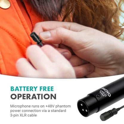 Movo LV8-C Broadcast-Quality XLR Lavalier Cardioid Condenser Wired Microphone with 12mm Mic Capsule for Accurate Voice Recording - Kit Includes Lapel Clip, Case and Windscreen
