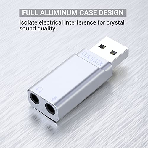 Cubilux USB External Stereo Sound Card with 96KHz/24bit DAC, USB A to 3.5mm TRS Microphone Headphone Jack Adapter Compatible with Mac Pro/Mini Laptop Computer PS5 PC Windows 11/10/7 Linux Raspberry Pi