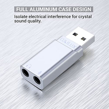 Cubilux USB External Stereo Sound Card with 96KHz/24bit DAC, USB A to 3.5mm TRS Microphone Headphone Jack Adapter Compatible with Mac Pro/Mini Laptop Computer PS5 PC Windows 11/10/7 Linux Raspberry Pi