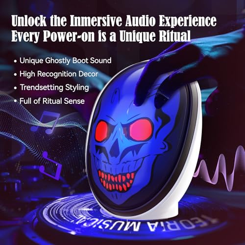 Portable Bluetooth Speaker, 5W Loud Stereo Sound, Horror Ghost LED Speaker | Halloween Skull Speaker with Flash Lights, Mini Wireless Speaker, TWS Pairing, Support TF Card, USB Cable for Party Holiday