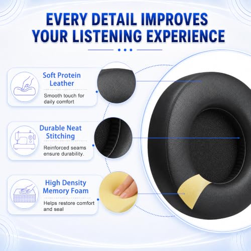 Replacement Ear Pads for AKG Audio K52 K72 K92 M220 K240 K241 K242 K271 K272 K340 K550 K551 K553 MKII MK2 Headphones, Protein Leather Earpads Cushions with Memory Foam, 1 Pair-Black - color: Black
