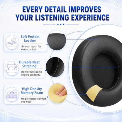 Replacement Ear Pads for AKG Audio K52 K72 K92 M220 K240 K241 K242 K271 K272 K340 K550 K551 K553 MKII MK2 Headphones, Protein Leather Earpads Cushions with Memory Foam, 1 Pair-Black - color: Black