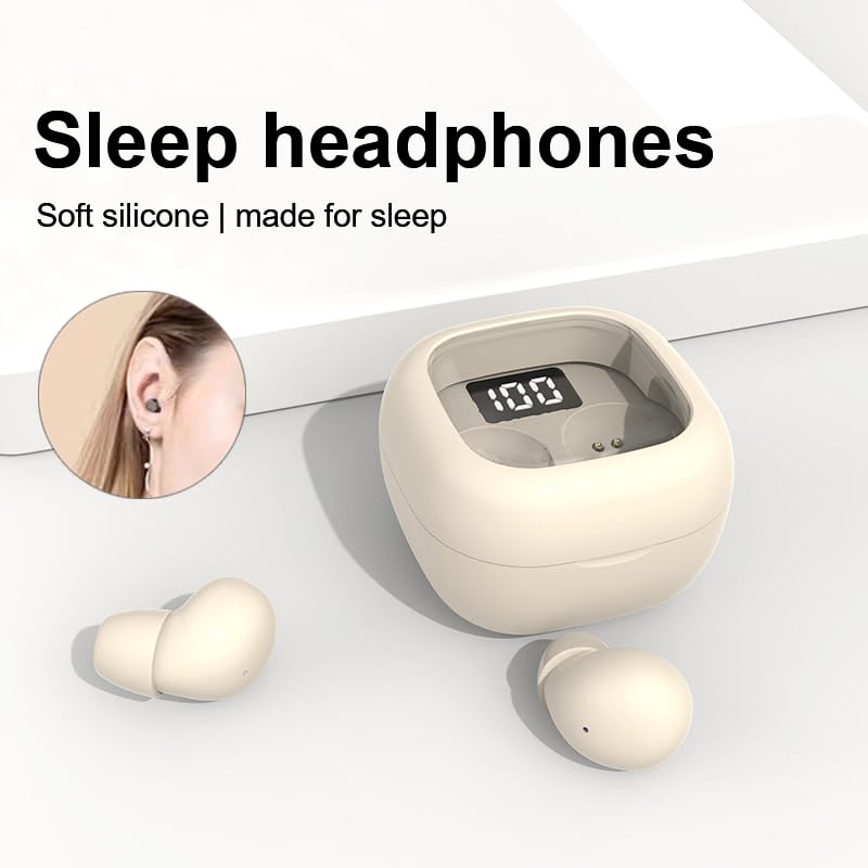 Ultra small mini earphones ，Mini Invisible Wireless Earbuds for Small Ear Canals, Low Profile Hidden Sleep Earbuds, IPX5 Waterproof Bluetooth Headphones for Work, Side Sleep & Daily Use (beige) - color: Beige