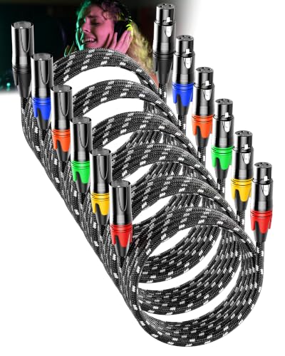 XLR Cables 6ft 6 Pack XLR Microphone Cable Male to Female XLR Cable | Low Noise Durable Nylon Braided XLR Mic Cable 3 Pin Fully Balanced OFC Microphone Cables for Podcast, Home Studio, Mixer - color: Black-White, size: 6 Feet