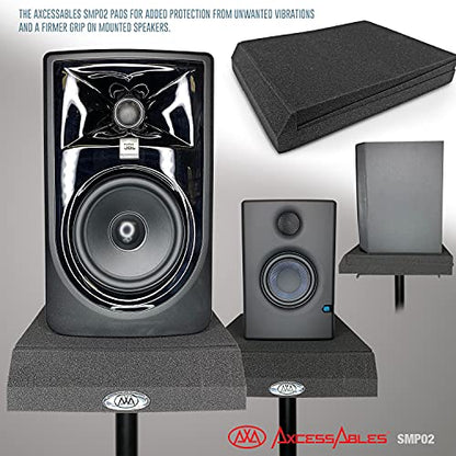 AxcessAbles Studio Speaker Isolation Pads for 6.5, 7, 8 Inch Studio Monitors | High Density Acoustic Foam Riser Prevents Vibrations Fits Most Stands | Isolation for Subwoofer, Large Speaker - 2 Pack - size: 6" to 8" Speakers