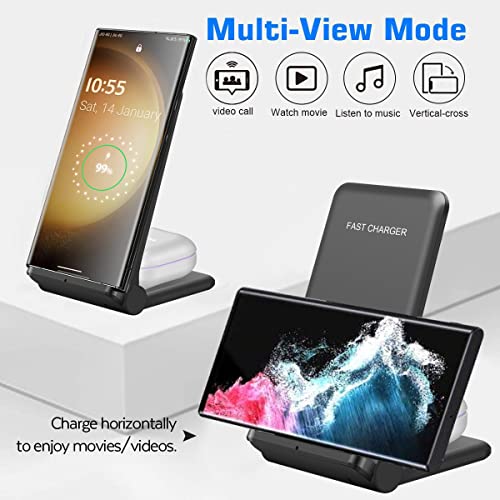 2 in 1 Wireless Charger,Foldable 20W Fast Wireless Charging Stand Compatible with iPhone 17/16/16 Pro/15/14/X/AirPods,Dual Phone Induction Charge Station for Samsung,Pixel,Xperia,LG(No Plug) - color: Black