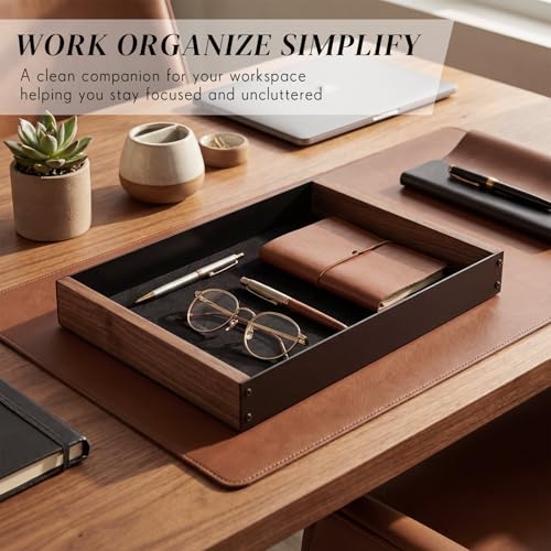 Geelin 2 Pack Desk Drawer Organizer, Valet Tray for Men, Nightstand Tray Acacia Wooden and Metal Entryway Bedside Dump Holder Accessories for Wallets, Keys, Watches, Phones, Loose Change, Trinkets