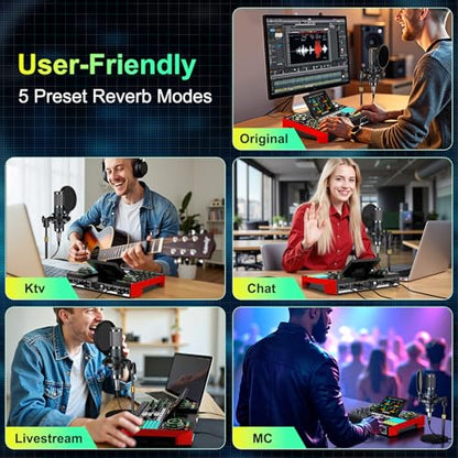 G10-P15 DJ & Podcast Equipment Bundle, Audio Interface with Cardioid Designer P15 Mic for Gamer and All-in-One DJ Mixer, Perfect for Live Streaming, Singing, YouTube, Gaming