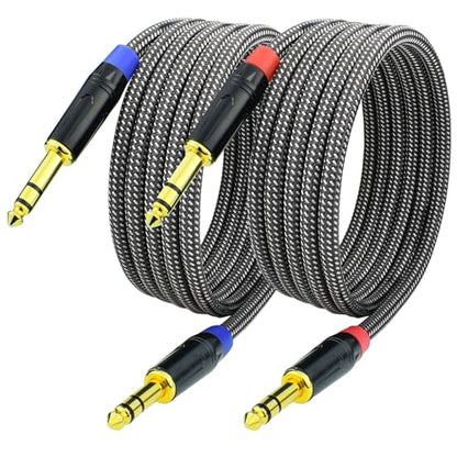 1/4 Inch TRS to TRS Balanced Patch Cable, 3.3feet 6.35mm Quarter Inch Stereo Audio Cable Cord for Speaker Studio Monitor, Gold Plated Connector, Nylon Braided Heavy Duty, 2Pack - size: 3.3 Feet, 2Pack