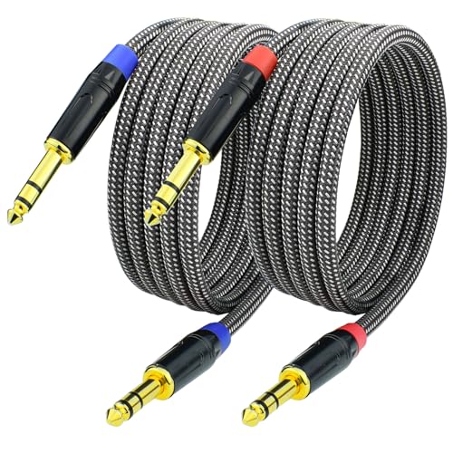 1/4 Inch TRS to TRS Balanced Patch Cable, 6.6feet 6.35mm Quarter Inch Stereo Audio Cable Cord for Speaker Studio Monitor, Gold Plated Connector, Nylon Braided Heavy Duty, 2Pack - size: 6.6 Feet, 2Pack