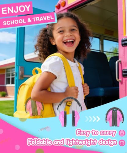 ZOHAN Kids Noise Cancelling Headphones - 25dB NRR Kids Ear Protection 2 Pack, Hearing Protection Safety Ear Muffs for School Monster Truck Fireworks Travel Studying Concerts Autism, Blue and Pink - color: Blue+hot Pink