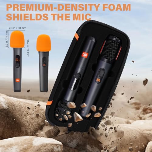 Wireless Microphone Case Compatible with JBL Wireless Two Microphone System & Dual Partybox Mics, Handheld Dual Mic Travel Bag for Singing & Karaoke, with 2 Mic Covers | Waterproof & Dirt Resistant - color: Upgrade-Orange