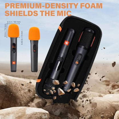 Wireless Microphone Case Compatible with JBL Wireless Two Microphone System & Dual Partybox Mics, Handheld Dual Mic Travel Bag for Singing & Karaoke, with 2 Mic Covers | Waterproof & Dirt Resistant - color: Upgrade-Orange