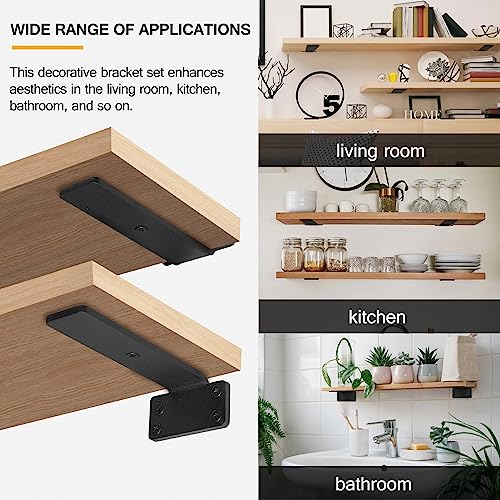 HITOMEN Heavy Duty Floating Shelf Brackets, 6-Inch (1/5'' Thick) Hidden Shelves Hardware, Iron L Brackets, Rustic Industrial Black Metal Wall Shelving Supports, 8 Pack - size: 6 Inch, style: 8 Pack