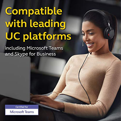 Jabra Evolve2 40 MS Wired Headphones, USB-A, Stereo, Black – Telework Headset for Calls and Music, Enhanced All-Day Comfort, Passive Noise Cancelling Headphones, MS-Optimized with USB-A Connection - size: Microsoft Teams, style: Stereo (USB-A)