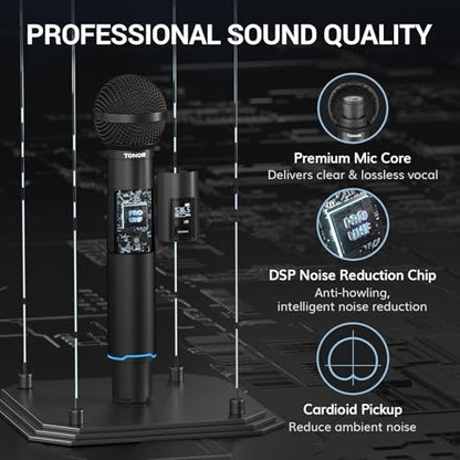 TONOR Rechargeable Wireless Microphone System, Dual Metal Handheld Cordless Mic with Box Receiver, 2x100 UHF Professional Dynamic Mic for Karaoke, Church, Singing, Wedding, DJ, 100 m/328ft, TW750 - style: Box Receiver