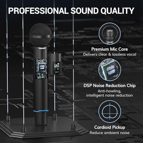 TONOR Rechargeable Wireless Microphone System, Dual Metal Handheld Cordless Mic with Box Receiver, 2x100 UHF Professional Dynamic Mic for Karaoke, Church, Singing, Wedding, DJ, 100 m/328ft, TW750 - style: Box Receiver