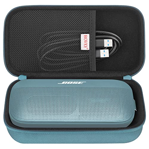 BOVKE Hard Travel Speaker Case for Bose New SoundLink Flex Speaker (2nd Gen) / Bose SoundLink Flex Bluetooth Portable Speaker, Extra Mesh Pocket for Bose Speaker Charger, Charging Cables, Stone Blue - color: Stone Blue