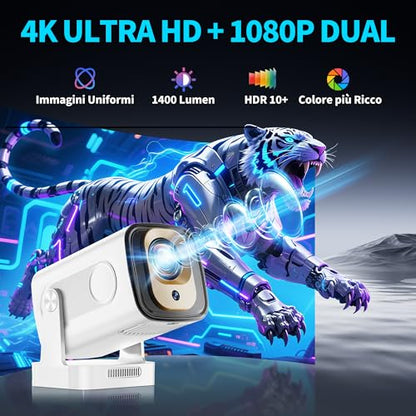 Projector [Auto Focus & Native 1080P & Built-in Apps] Mini Portable Projector 1080P, 4K Full HD with WiFi 6 & Bluetooth 5.4, Auto Focus & Keystone, 270° Rotatable, Compatible with Phone/HDMI/USB,Black - color: Pearl White
