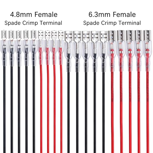 Twidec/20Pcs 4.8mm and 6.3mm Female Spade Crimp Terminal with Insulating Sleeve and Wire Red + Black Female Spade Quick Splice Assortment Kit - size: 20 Pieces 4.8/6.3mm