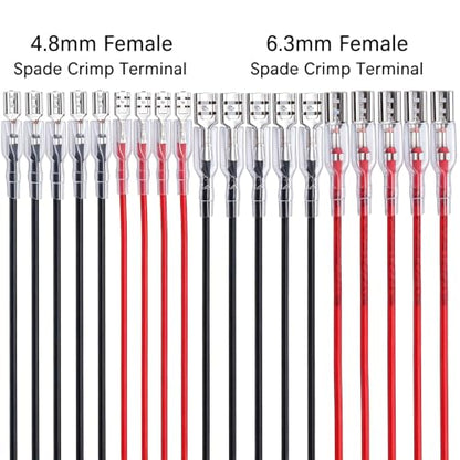 Twidec/20Pcs 4.8mm and 6.3mm Female Spade Crimp Terminal with Insulating Sleeve and Wire Red + Black Female Spade Quick Splice Assortment Kit - size: 20 Pieces 4.8/6.3mm