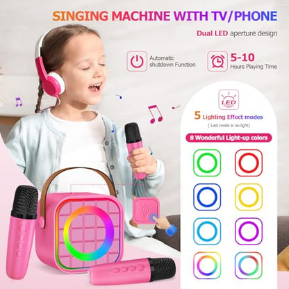 Mini Karaoke Machine for Kids with 2 ireless Microphones - color: Rose Red
