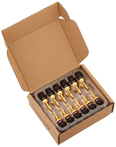 Amazon Basics Gold Plated Banana Plugs Speaker Wire Connectors, 12 Pairs (24 Count), Easy Install, 0.5" x 0.5" x 1.3", Black - size: 0.5" x 0.5" x 1.3"