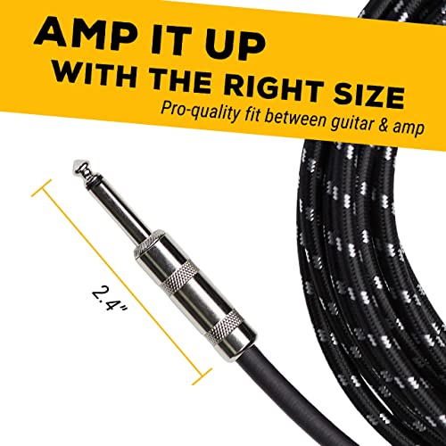 Instrument Cable - 1/4 Inch TS to 1/4 Inch - for Bass/Electric Guitar - Black/Grey Braided Tweed, 20 Ft - Electric Guitar Cable - color: Black/Grey, size: 20ft