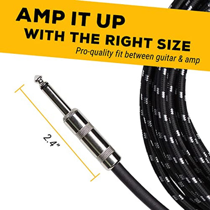 Instrument Cable - 1/4 Inch TS to 1/4 Inch - for Bass/Electric Guitar - Black/Grey Braided Tweed, 20 Ft - Electric Guitar Cable - color: Black/Grey, size: 20ft