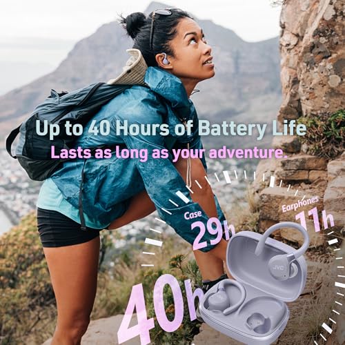 JVC Fitness Series True Wireless Sport Earbuds with Adjustable Hooks, Active Noise Cancelling, Ambient Sound Mode, IP57 Waterproof, 40hr Long Battery Life, App EQ, Low Latency, Mic HAEC75TV Violet - color: Violet