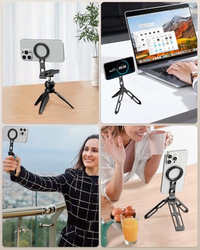 UBeesize Foldable Magnetic Phone Tripod Stand for iPhone Vlogging | 20 N52 Strong Magnets, Cold Shoe & 1/4" Screw