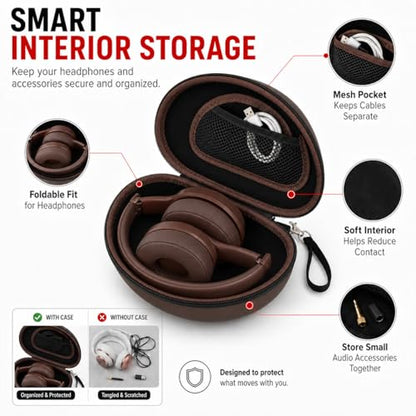 COMECASE Case for Beats Solo 4/Studio Pro Headphones with Mesh Pocket | Water-Resistant Hard Shell, Mesh Pocket for Cables, Travel Storage, Fits Solo 2/3, Solo Pro and Studio3, Brownish, Bag Only - color: Brownish