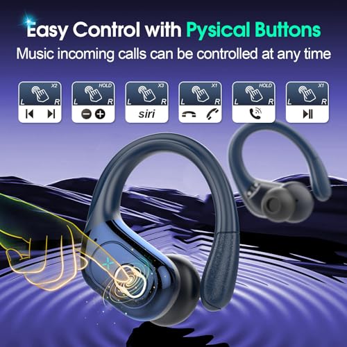Aptkdoe Wireless Earbuds 75H Bluetooth 5.4 Sport Headphones with Earhooks | IPX7 Waterproof In-ear Buds Feature ENC Noise Cancelling Mic. Stereo Sound Device for Gym Running Workout, Royal Blue - color: Royal Blue
