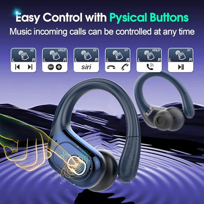 Aptkdoe Wireless Earbuds 75H Bluetooth 5.4 Sport Headphones with Earhooks | IPX7 Waterproof In-ear Buds Feature ENC Noise Cancelling Mic. Stereo Sound Device for Gym Running Workout, Royal Blue - color: Royal Blue