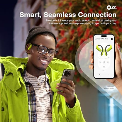 Oladance OWS Pro Open-Ear True Wireless Headphones, 16-Hour Playtime | Bluetooth 5.3, Dual-Device Connectivity, Amplifier Chip, Virtual Bass, Liquid Silicone, Titanium Frame, Comfortable Fit - color: Green