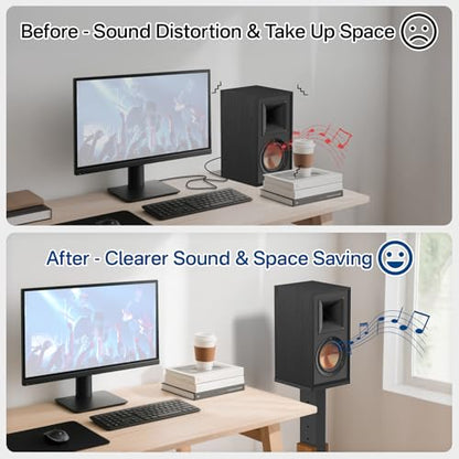 Height Adjustable Speaker Stands Pair for Studio Monitor & Bookshelf Speaker Stands-Wood Grain Floor Speaker Stands for Klipsch, ELAC, JBL, KEF, Edifier Surround Sound Speaker Stand Up to 50 Lbs